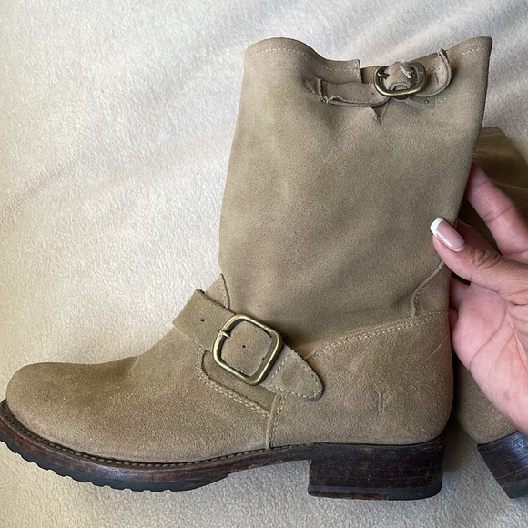 FRYE Veronica Taupe Suede Buckle Boots Size 7 - Picture 5 of 12
